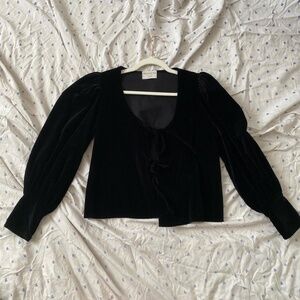 maisoncleo Paris tie front long sleeve top in black